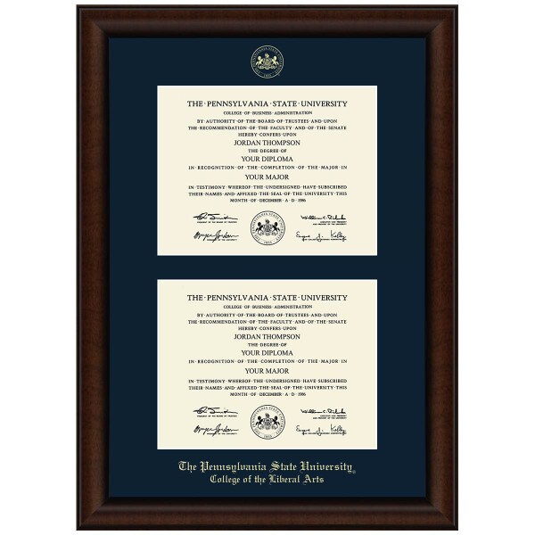 #106 Penn State College of the Liberal Arts double diploma frame Lenox (Walnut)